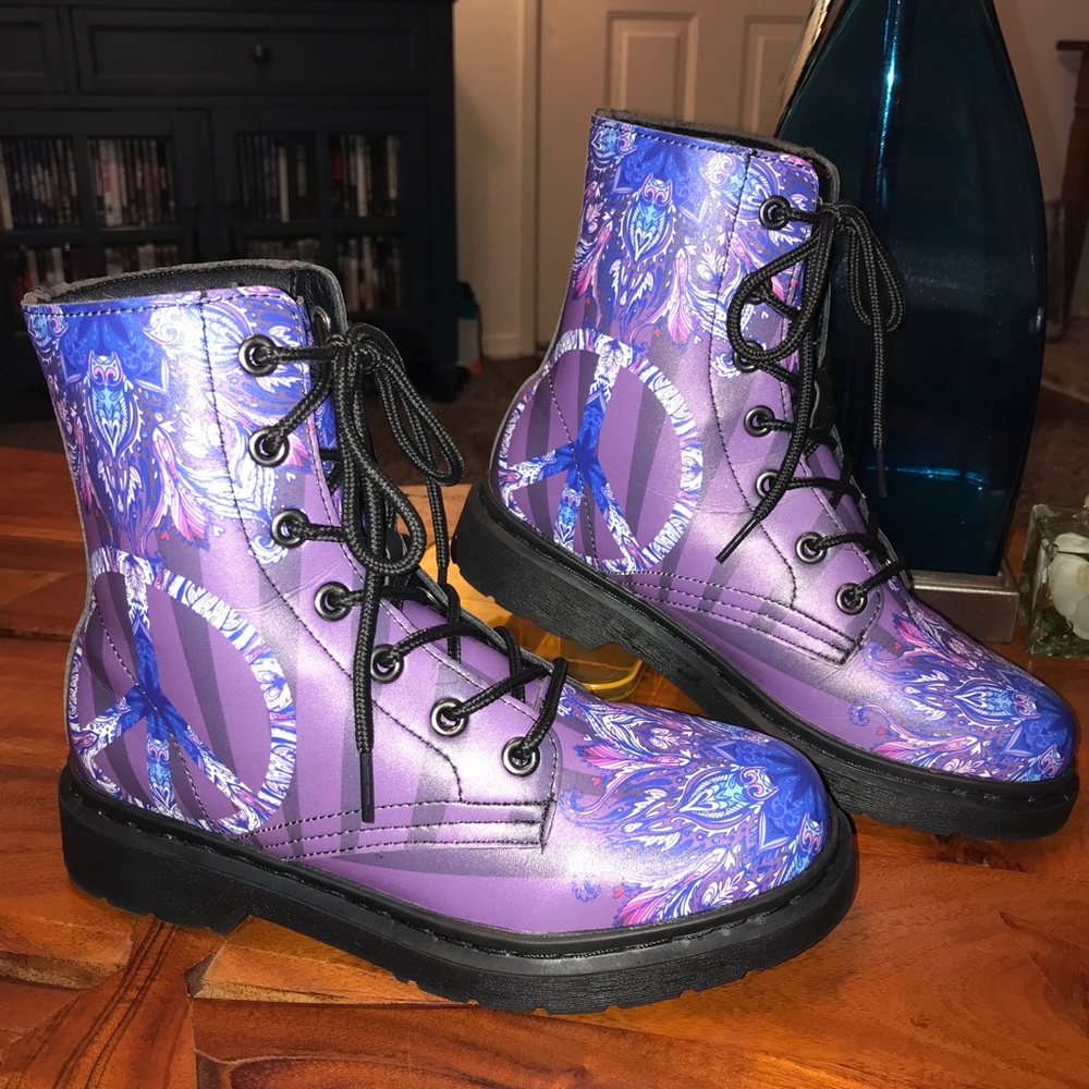 YES WE VIBE purple peace combat boots